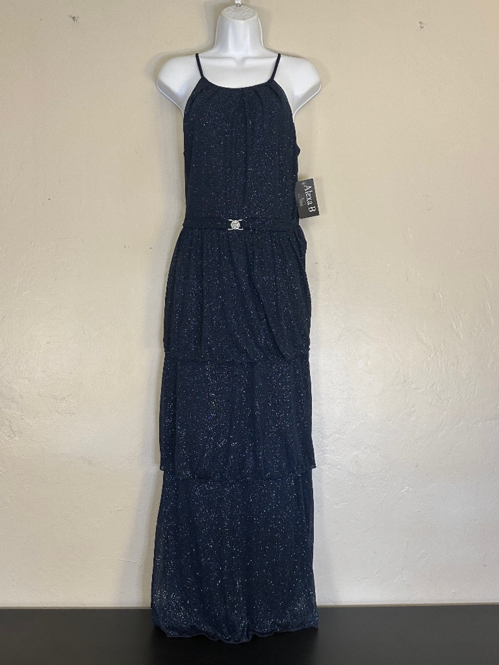 Alexa B Nites Glitter Dress Size 12 New with tags 100% polyester Rear zip